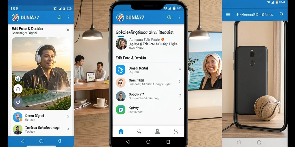 Screenshot antarmuka DUNIA77 menampilkan fitur editing foto yang intuitif.