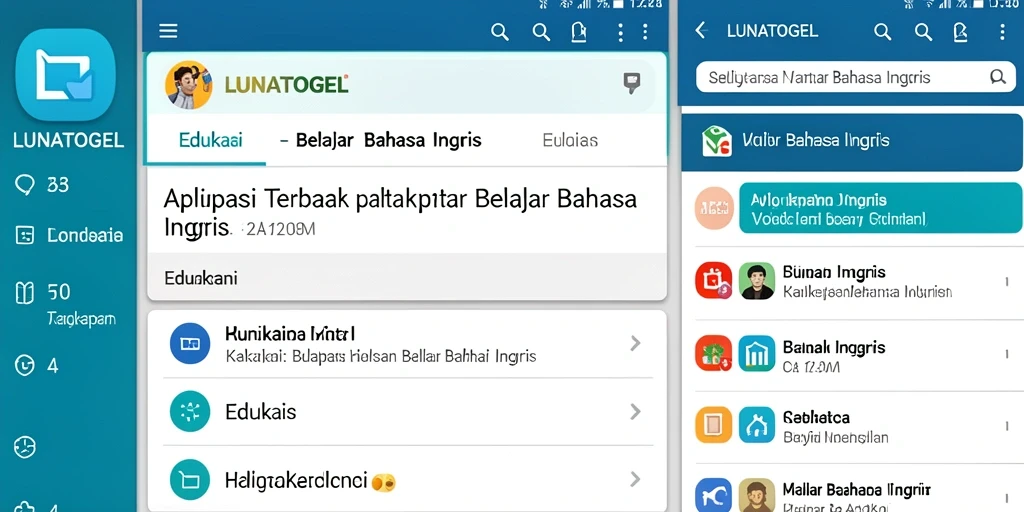Antarmuka pengguna LUNATOGEL yang menarik untuk belajar bahasa Inggris.