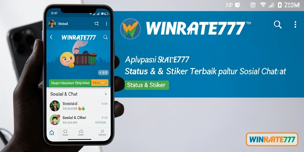 Screenshot antarmuka aplikasi WINRATE777 untuk stiker dan status.